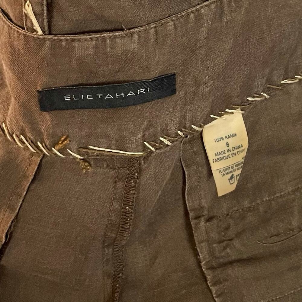 Vintage Tahari Brown Ramie Peasant Cargo Capri Pants Women’s 8 - Picture 10 of 12